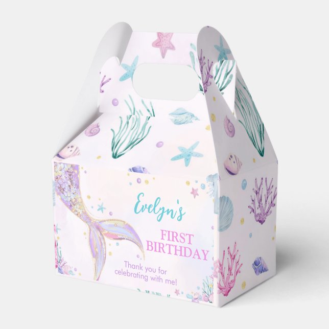 Mermaid Tail Under the Sea Girl Birthday Favor Box (Front Side)