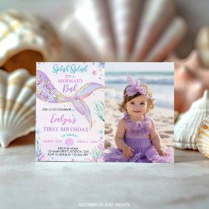 Mermaid Tail Under the Sea Girl Birthday Photo Invitation