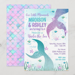 Mermaid Tail Under the Sea Girls Joint Birthday  Invitation