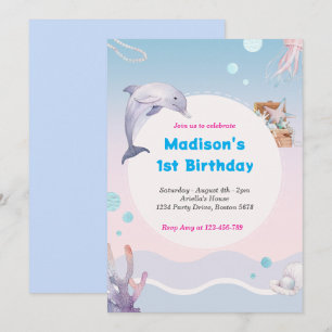 Mermaid Tail Under The Sea Pink Gold Birthday Invitation