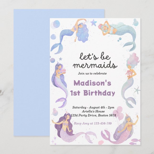 Mermaid Tail Under The Sea Pink Gold Birthday Invitation (Front/Back)