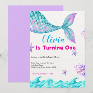 Mermaid Tail Under The Sea Pink Gold Birthday Invitation