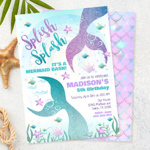 Mermaid Tail Under the Sea Pool Party Birthday  Invitation