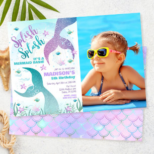 Mermaid Tail Under the Sea Pool Party Birthday Invitation