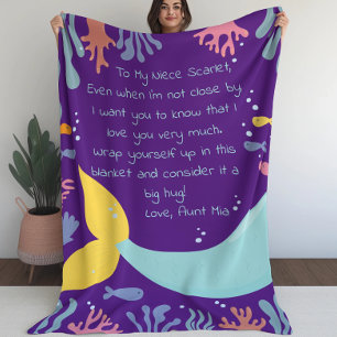 Mermaid Tail Underwater Scene Reef and Fish Letter Fleece Blanket