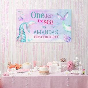 Mermaid tail Watercolor Birthday Under the Sea Banner