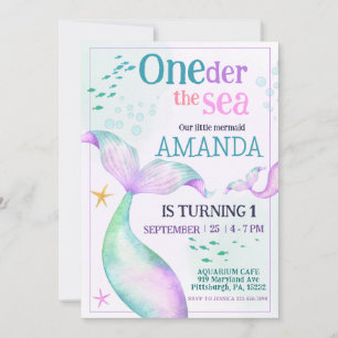 Mermaid tail Watercolor Birthday Under the Sea Invitation