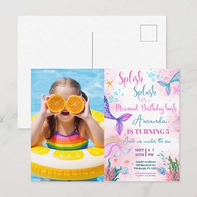 Mermaid tail Watercolor Birthday Under the Sea Postcard (Front/Back)