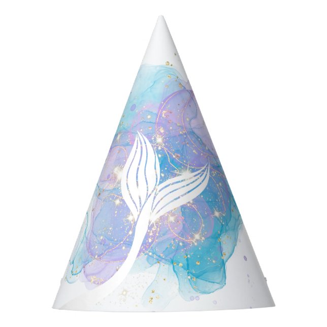 Mermaid Tail Watercolor Sea Birthday  Party Hat (Front)