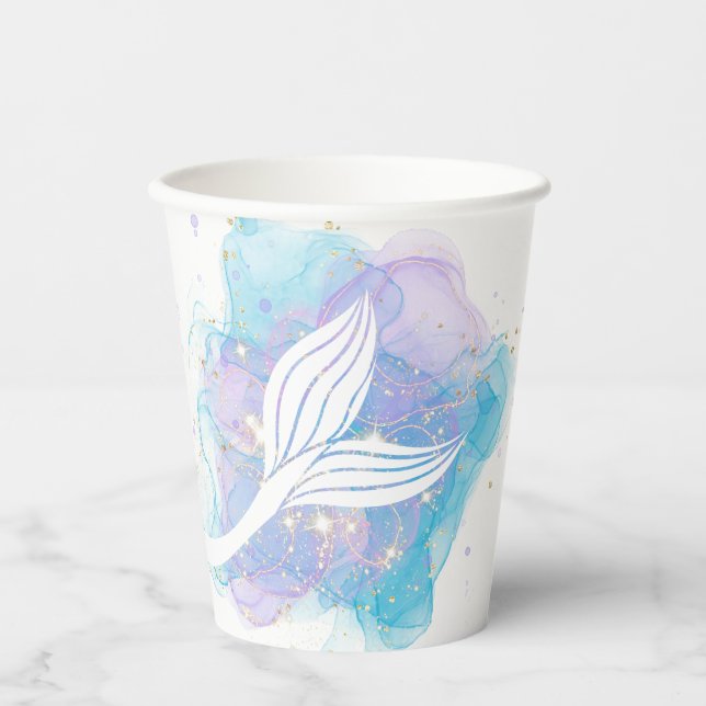 Mermaid Tail Watercolor Under the Sea Birthday  Paper Cups (Front)