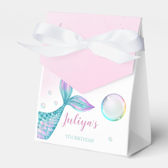 Mermaid Tail with bubbles Birthday Favor Box (Front Side)