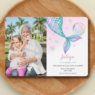 Mermaid Tail with bubbles Birthdayphoto Invitation
