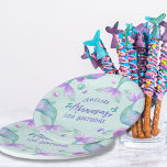 Mermaid Tails Mermazing Any Age Birthday Paper Plate<br><div class="desc">Mermaid birthday party plates,  personalized with any name and age. Design features fantasy magical mermaid tails and ocean bubbles in watercolor shades of pink purple turquoise and mint green. Mermaid party invitations and supplies are available in store but please message me if you need further templates.</div>