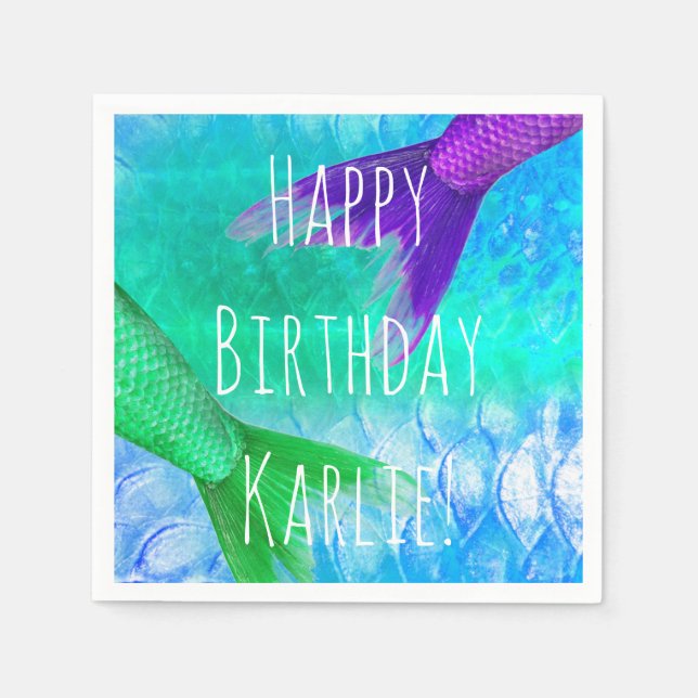 Mermaid Tails & Scales Teal Purple Napkin (Front)