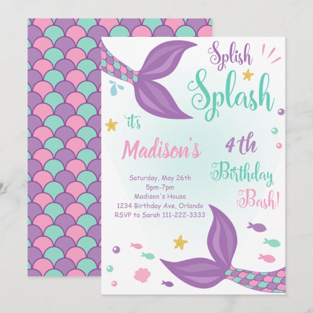 Mermaid Tails Under the Sea Birthday Invitation (Front/Back)