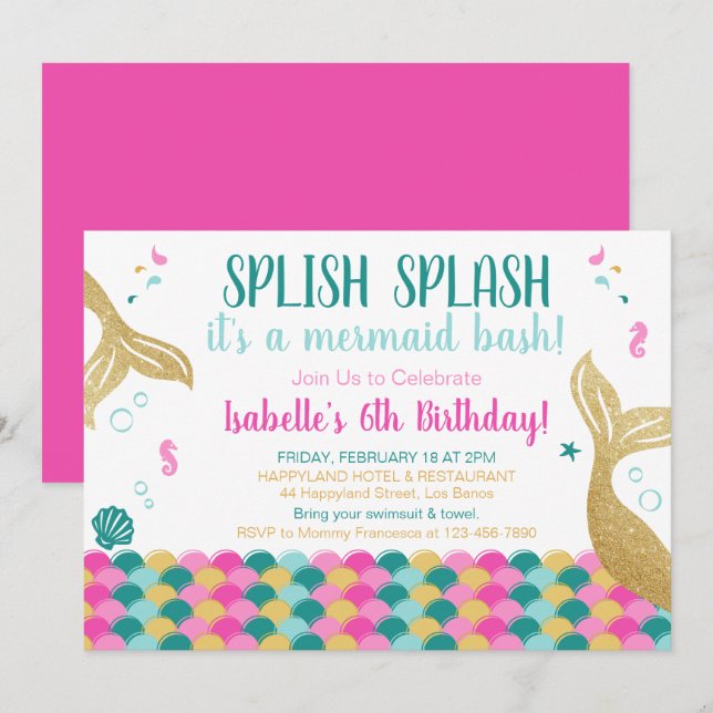 Mermaid Tails Under the Sea Birthday Invitation (Front/Back)