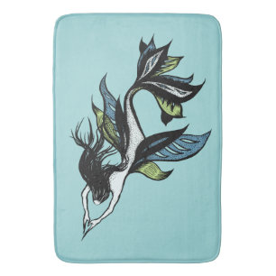 Mermaid Tattoo Style - Fantasy Ink Drawing Bath Mat