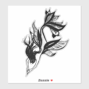 Mermaid Tattoo Style Stipple Shaded Ink Drawing