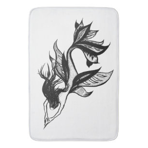 Mermaid Tattoo Style Stipple Shaded Ink Drawing Bath Mat