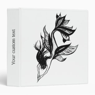 Mermaid Tattoo Style Stipple Shaded Ink Drawing Binder