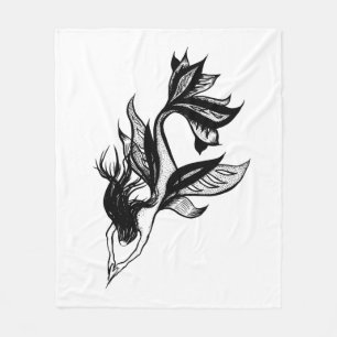 Mermaid Tattoo Style Stipple Shaded Ink Drawing Fleece Blanket