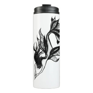 Mermaid Tattoo Style Stipple Shaded Ink Drawing Thermal Tumbler