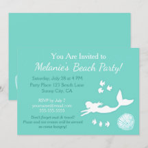 Mermaid Teal Beach Party Custom Invitation