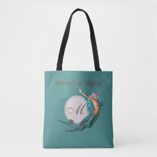 Mermaid Teal  Beautiful Monogram All Over Print Tote Bag