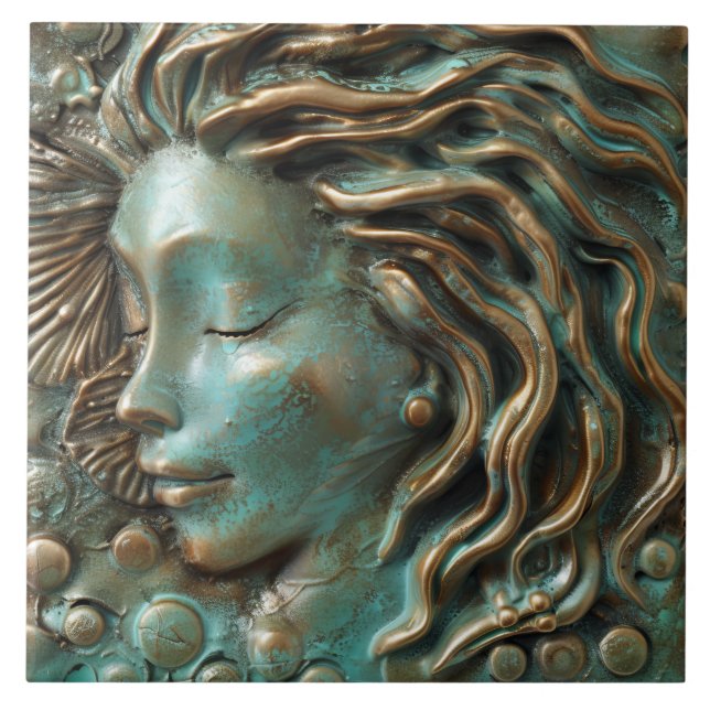 Mermaid Teal Bronze 3D Effect Tile (Front)