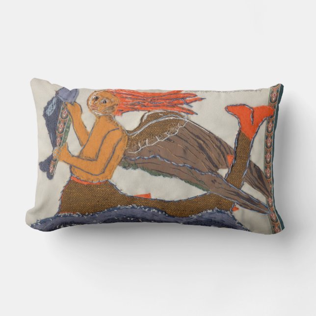Mermaid Textile Art Lumbar Pillow (Front)