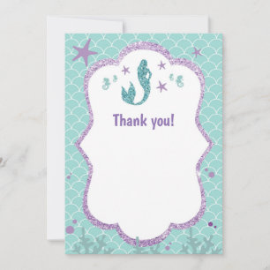Mermaid Thank You Card Notes Purple Teal Glitter