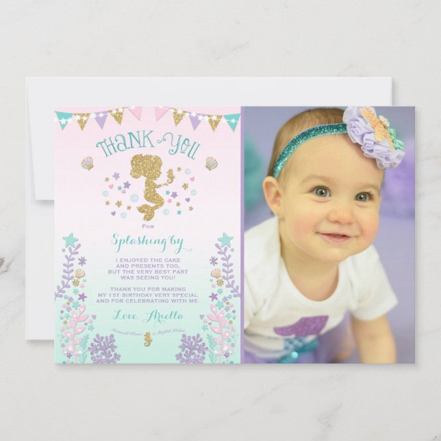 Mermaid Thank You Card Under The Sea Thank You (Front)