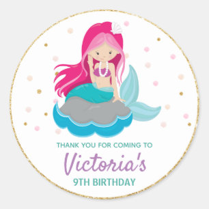 Mermaid Thank You Sticker Labels Birthday Favours
