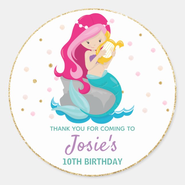 Mermaid Thank You Sticker Labels Birthday Favours (Front)