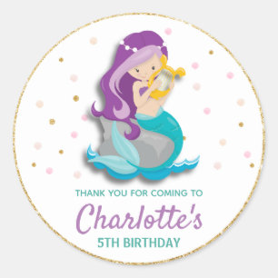 Mermaid Thank You Sticker Labels Birthday Favours
