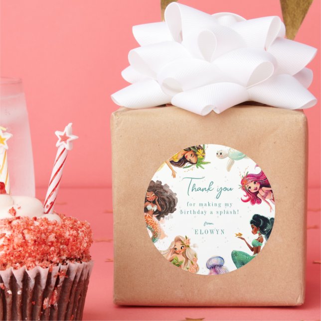 Mermaid Theme Birthday Party Thank You Classic Round Sticker (Party)