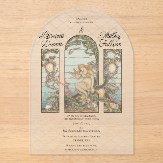 Mermaid Theme Vintage Stained Glass Effect Acrylic Invitations