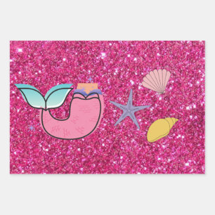 Mermaid Themed Birthday Bash Wrapping Paper Sheet