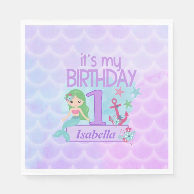  Mermaid themed birthday Paper  Napkin (Front)