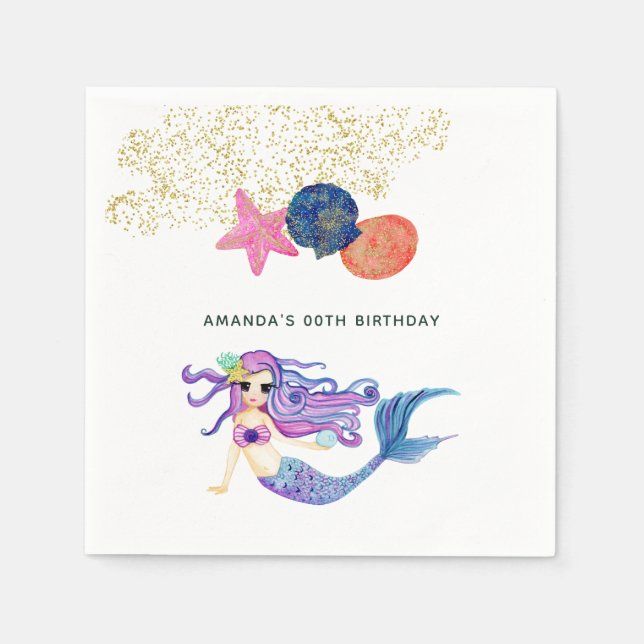 Mermaid themed Birthday Party Napkin (Front)