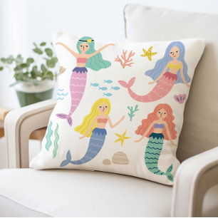 Mermaid Themed Decorative Pillow, Cute Underwater Throw Pillow