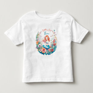 Mermaid Themed Floral Girl's Birthday Birl Toddler T-shirt
