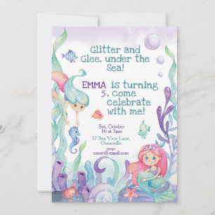 Mermaid Themed Kids Birthday Party Invitation