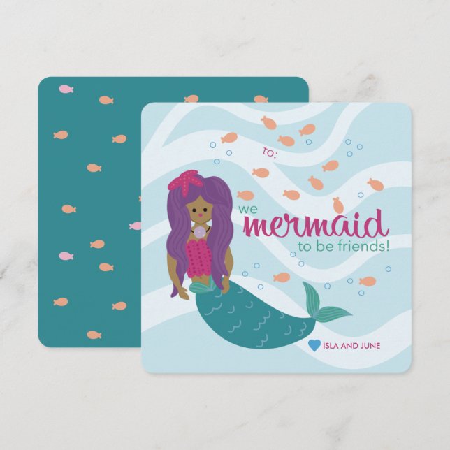 Mermaid to be Friends - L - Classroom Valentine Card (Front/Back)