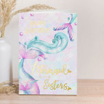 Mermaid to be Sisters Happy Birthday Gold<br><div class="desc">"We Mermaid to be Sisters" fun sentiment for your best friend, real sister or any girl friend who's like a sister. Design features mermaid scales with fantasy mermaid tails, ocean waves and bubbles with luxury gold foil lettering in mermaid themed typography. The card is lettered with Happy Birthday but you...</div>