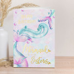Mermaid to be Sisters Happy Birthday Gold Foil Greeting Card<br><div class="desc">"We Mermaid to be Sisters" fun sentiment for your best friend, real sister or any girl friend who's like a sister. Design features mermaid scales with fantasy mermaid tails, ocean waves and bubbles with luxury gold foil lettering in mermaid themed typography. The card is lettered with Happy Birthday but you...</div>