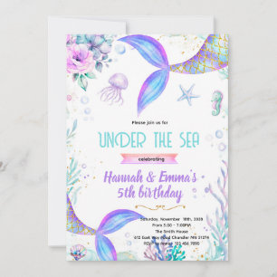 Mermaid twins party invitation