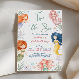 Mermaid Two the Sea 2nd Birthday Party Invitation