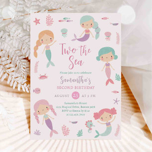 Mermaid Two the Sea Girl 2nd Second Birthday Invit Invitation