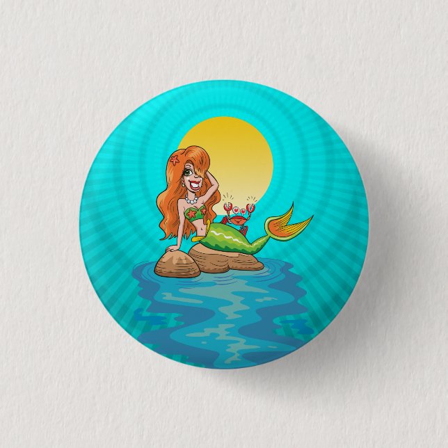 Mermaid under a Full Moon 1 Inch Round Button (Front)